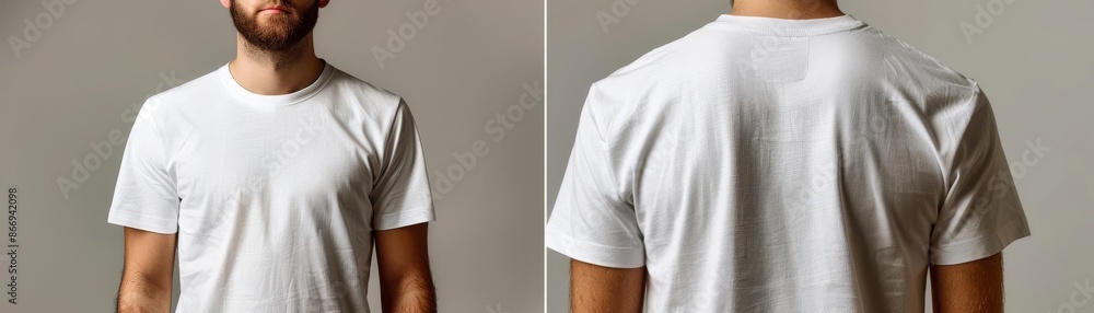 Front and back view of a plain white t shirt on a grey background Stock ...