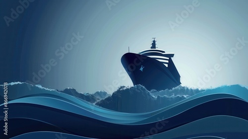 A minimalist and elegant silhouette of a sailboat on the water. The image is perfect for companies offering sea travel and yachting services. Generative AI photo