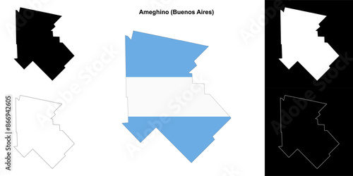 Ameghino department (Buenos Aires) outline map set