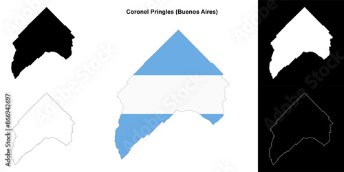 Coronel Pringles department (Buenos Aires) outline map set