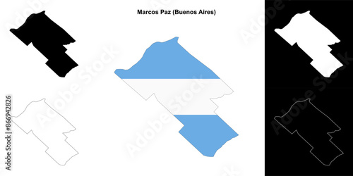 Marcos Paz department (Buenos Aires) outline map set