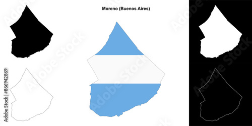 Moreno department (Buenos Aires) outline map set