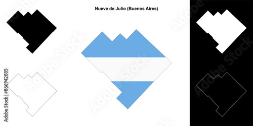 Nueve de Julio department (Buenos Aires) outline map set