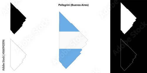 Pellegrini department (Buenos Aires) outline map set