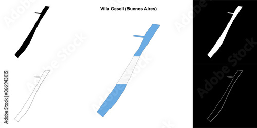 Villa Gesell department (Buenos Aires) outline map set