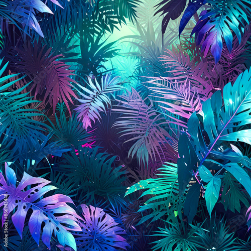 Wallpaper Mural Tropical holographic background with exotic palm leaves. Vibrant iridescent gradient colors. Torontodigital.ca