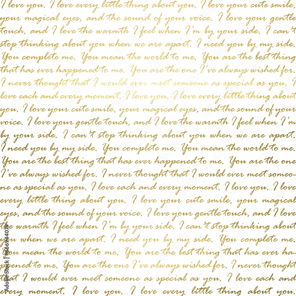 Fototapeta premium Golden text. Indistinct handwriting. Romantic letter. Seamless pattern text. Trendy design for cover, textile, fabric, interior, paper, wrapping, wallpaper, print, background, template, decoration