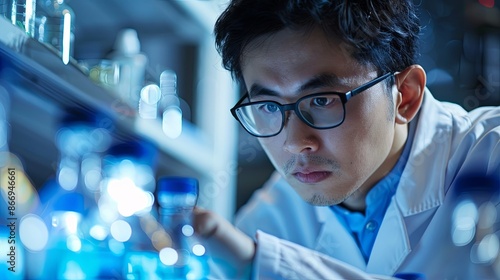 Biotech Researcher Working in an Advanced Laboratory, Conducting Experiments with High-Tech Equipment and Analyzing Samples for Innovative Research in a Modern Science Facility