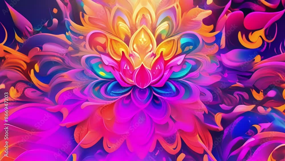 A mesmerizing mandala ablaze with lively shades of magenta electric blue and sunny yellow evoking a sense of joyful energy. A mesmerizing mandala ablaze with lively shades of magenta electric blue and sunny yellow evoking a sense of joyful energy.