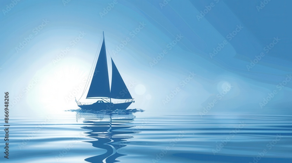 Fototapeta premium A minimalistic and elegant image of a sailboats silhouette on the water, perfect for showcasing sea travel and yachting. Generative AI