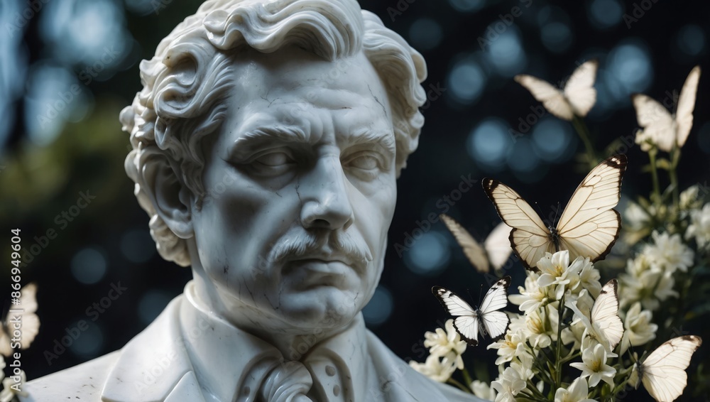 white marble statue a man with white butterflies white marble statue a man with white butterflies