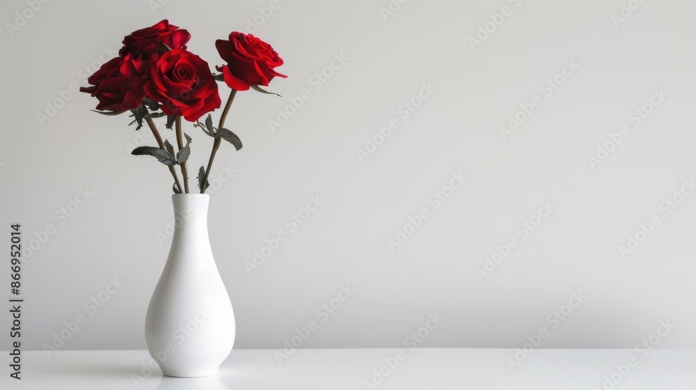 Red Roses in a White Vase on a White Table Red Roses in a White Vase on a White Table
