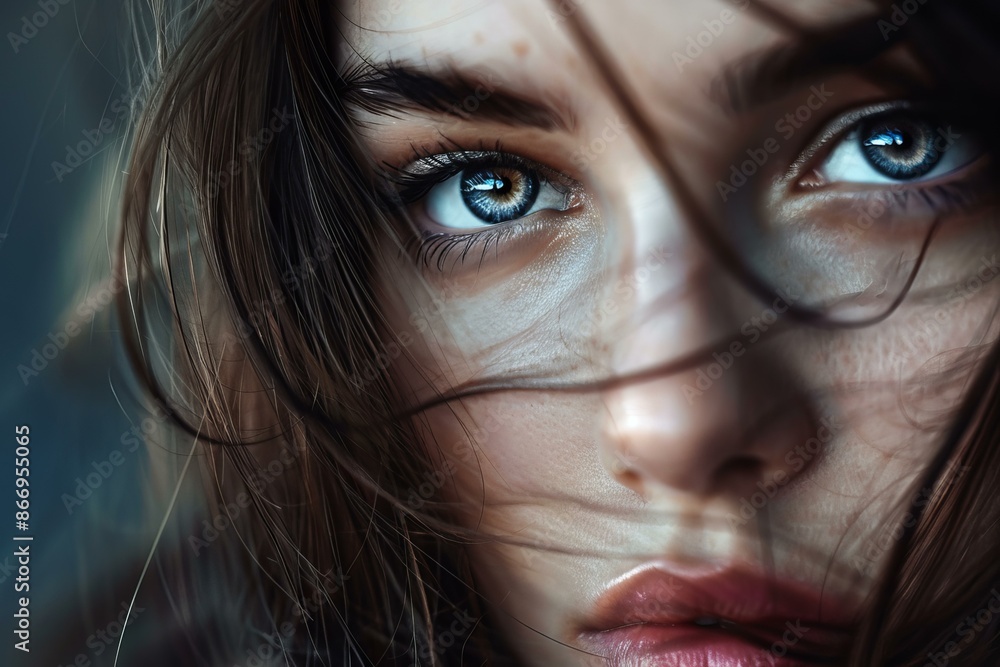 Fashion and beauty portrait of a young woman with wind blowing her hair Fashion and beauty portrait of a young woman with wind blowing her hair