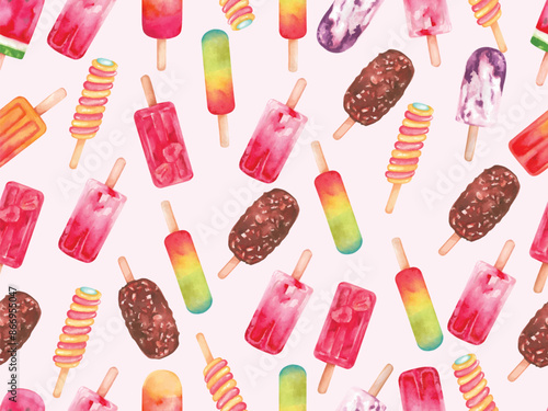 pattern of colorful popsicles ice cream watercolor