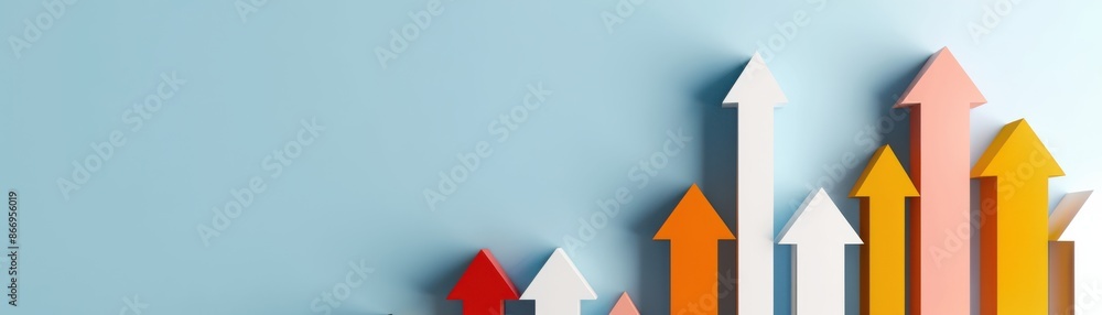 Colorful ascending arrows on light blue background symbolizing growth, progress, and business success. Great for financial and business concepts. Colorful ascending arrows on light blue background symbolizing growth, progress, and business success. Great for financial and business concepts.