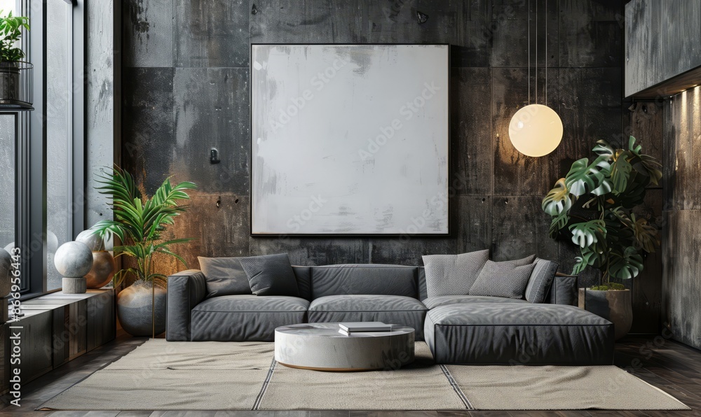 Modern living room with a blank canvas on the wall Modern living room with a blank canvas on the wall