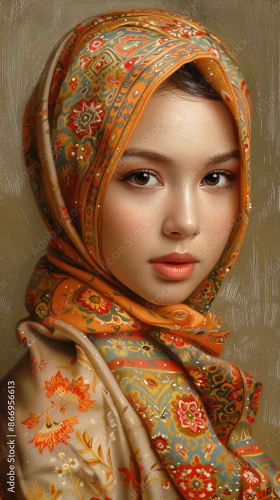 Indonesian woman with a headscarf, looking peaceful Indonesian woman with a headscarf, looking peaceful
