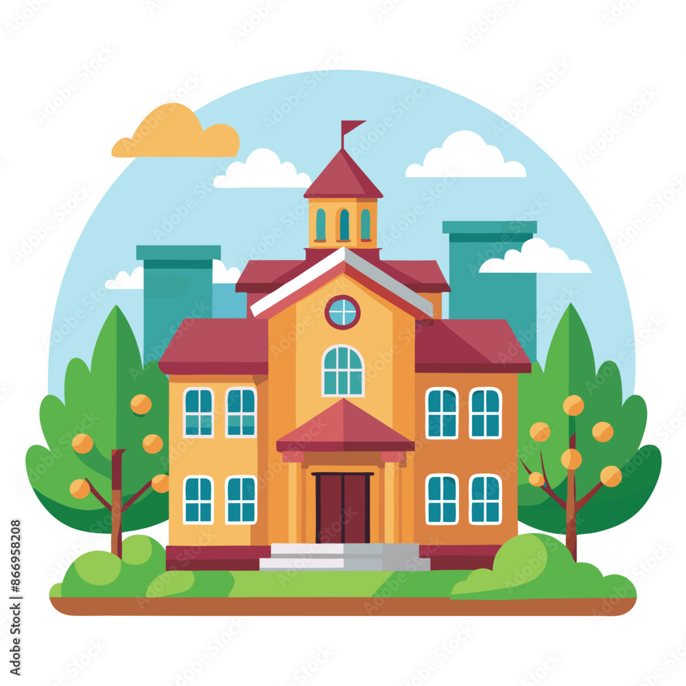 School Building Vector Icon Illustration. Building And Landmark Icon Concept School Building Vector Icon Illustration. Building And Landmark Icon Concept