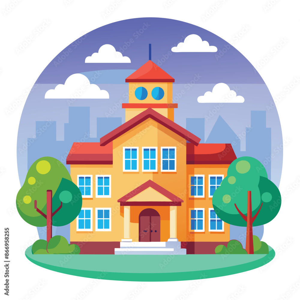 Naklejka premium School Building Vector Icon Illustration. Building And Landmark Icon Concept