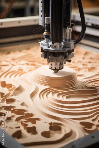 Woodworking cnc machine crafting detailed design, emphasizing unique wood grain patterns