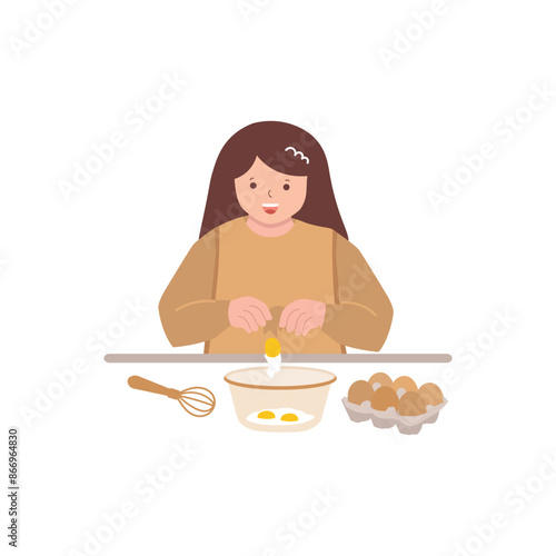 Woman Cracking Eggs for Baking