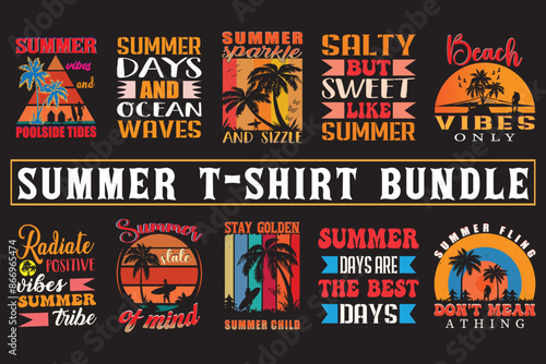 Summer t shirt design, High quality vector summer t shirt bundle, print on demand 