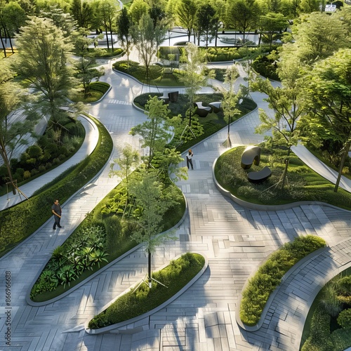 Modern urban park with greenery