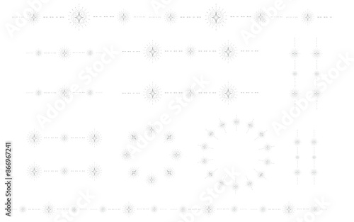 星形のライン、フレームセット。装飾。グラデーション。銀色風。