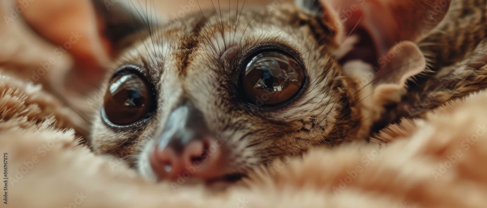 A close-up of a bushbaby's face. AI. A close-up of a bushbaby's face. AI.