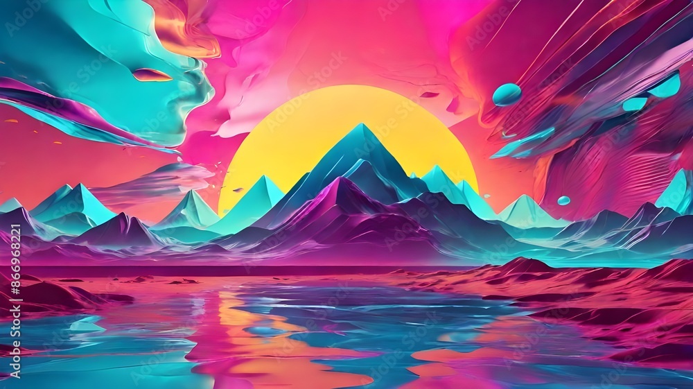 Digital art background with futuristic mountain wave background Digital art background with futuristic mountain wave background