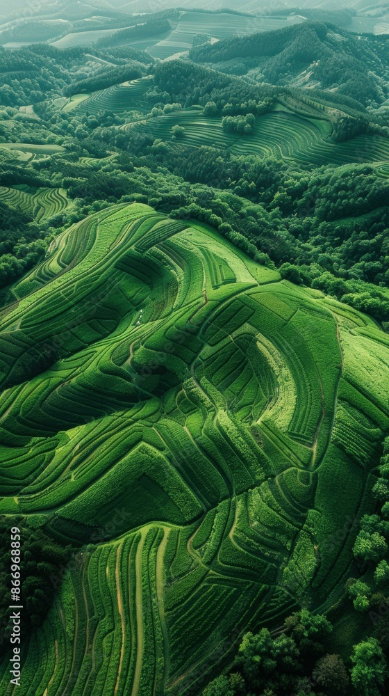 Fototapeta premium Lush green hills. AI.