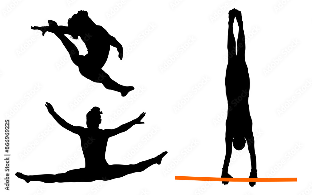 gimnasia, deportes, acrobatas, gimnastas, silueta, vectores gimnasia, deportes, acrobatas, gimnastas, silueta, vectores