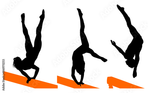 gimnasia, deportes, acrobatas, gimnastas, silueta, vectores