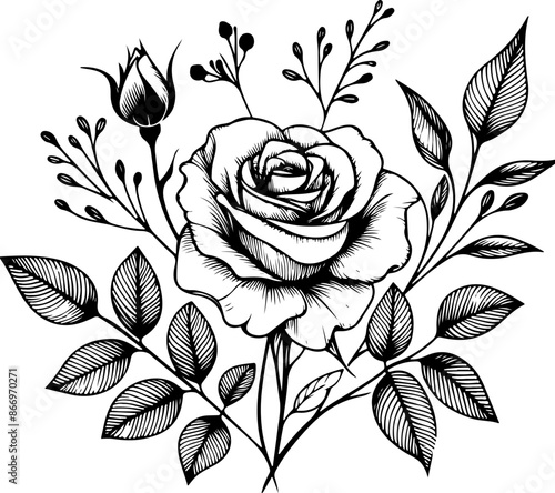 Beautiful rose line art sketch