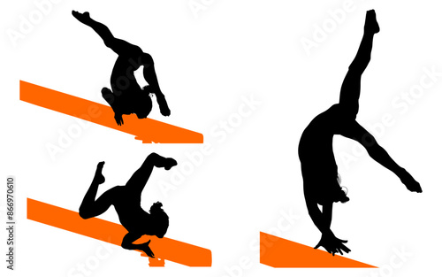 gimnasia, deportes, acrobatas, gimnastas, silueta, vectores