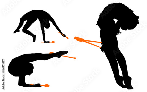 Foto aro, gimnasia, deportes, acrobatas, gimnastas, silueta, vectores, bola