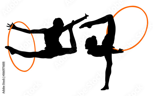 Obraz na plátne aro, gimnasia, deportes, acrobatas, gimnastas, silueta, vectores, bola