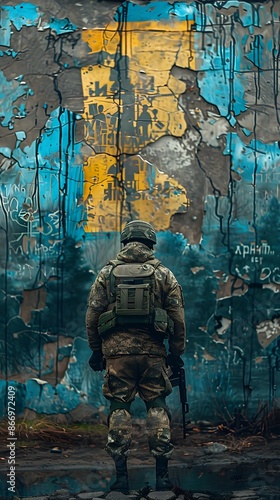 Wallpaper Mural Ukrainian soldiers reflecting on lost time and sacrifices, standing at the beginning of an inevitable, difficult path, with visible symbols of Ukrainian military and national identity Torontodigital.ca