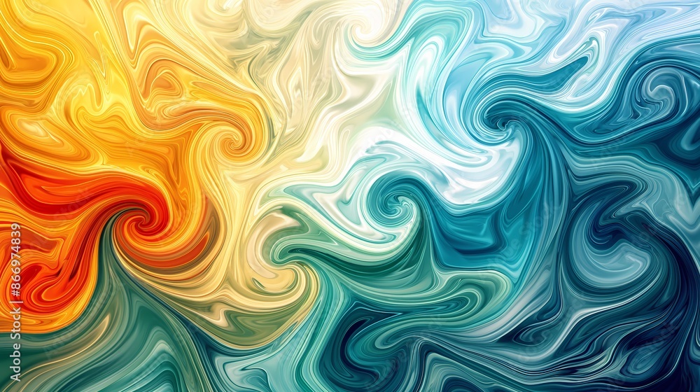 Abstract background with swirling waves and swirls in blue, yellow, red, green, white and black color. Design for wall mural wallpaper print, poster artwork print, banner template Abstract background with swirling waves and swirls in blue, yellow, red, green, white and black color. Design for wall mural wallpaper print, poster artwork print, banner template