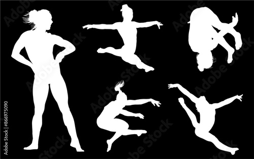 gimnasia, deportes, acrobatas, gimnastas, silueta, vectores