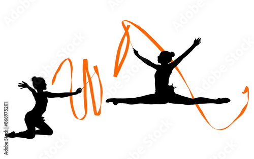 Obraz na plátne aro, gimnasia, deportes, acrobatas, gimnastas, silueta, vectores, bola