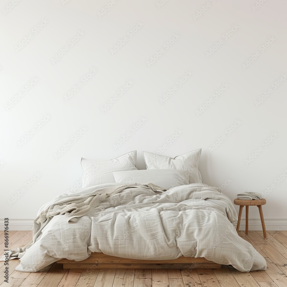 bed with white pillows front of the white wall bed with white pillows front of the white wall