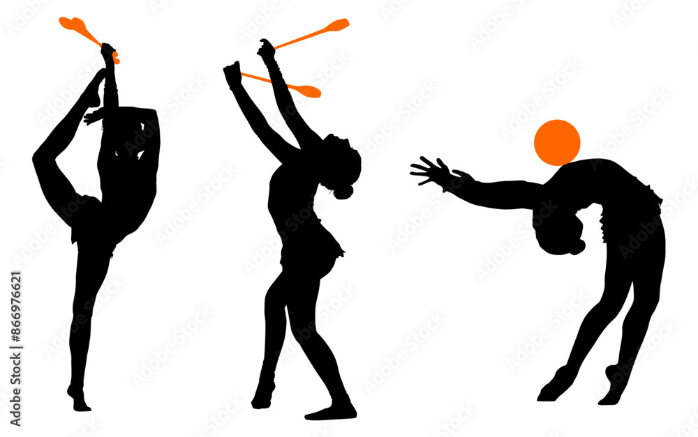 Ταπετσαρία aro, gimnasia, deportes, acrobatas, gimnastas, silueta, vectores, bola