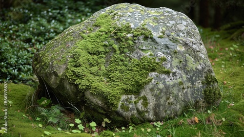 Moss covered granite rock photo