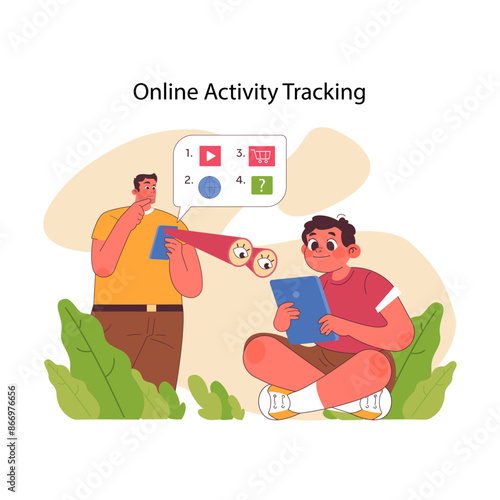 Online activity tracking concept. Flat vector illustration