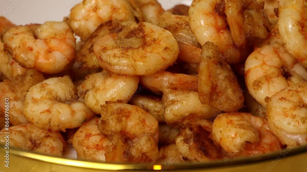 shrimps are fried in oil in a frying pan shrimps are fried in oil in a frying pan