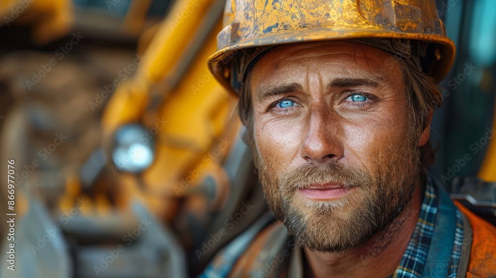 Excavator driver at a construction site. Excavator driver at a construction site.