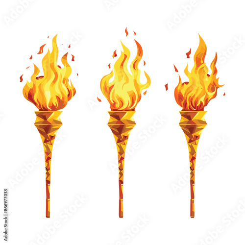 Set of burning torches Symbol of competition victory champion vector illustration