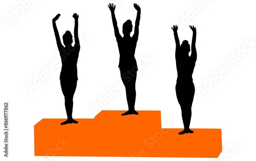 Canvas Print podium, ganadores, medallas, aro, gimnasia, deportes, acrobatas, gimnastas, silueta, vectores, bola