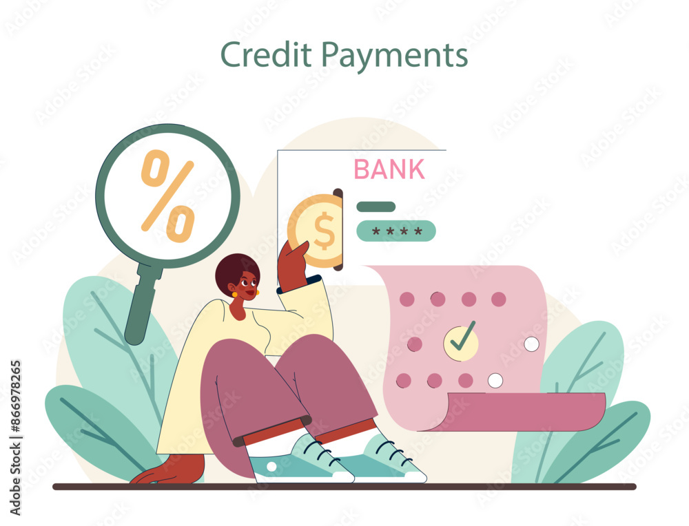 Credit Payments concept. Analyzing interest rates and timely repayments. Credit Payments concept. Analyzing interest rates and timely repayments.